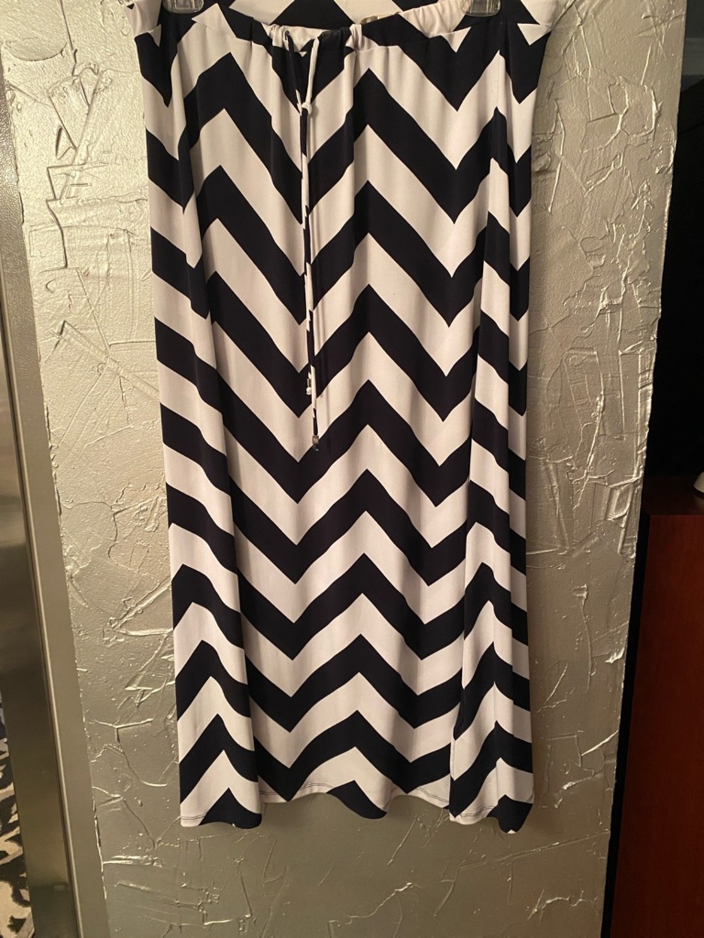 Navy & White Chevron Maxi Skirt with Drawstring Waist